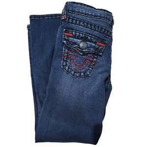 True Religion Jeans Girls Size 8 Dark Wash Red Stitch Denim Pants